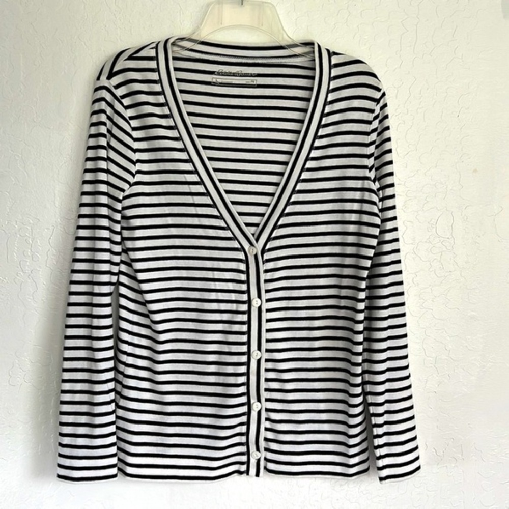Eddie Bauer Striped Cardigan Sweater lightweight petite medium